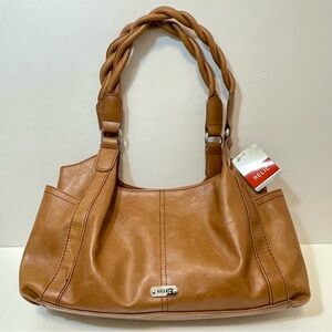 NWT Relic Women's Heidi Double Braided Strap Brown Shoulder Saddle Bag Purse